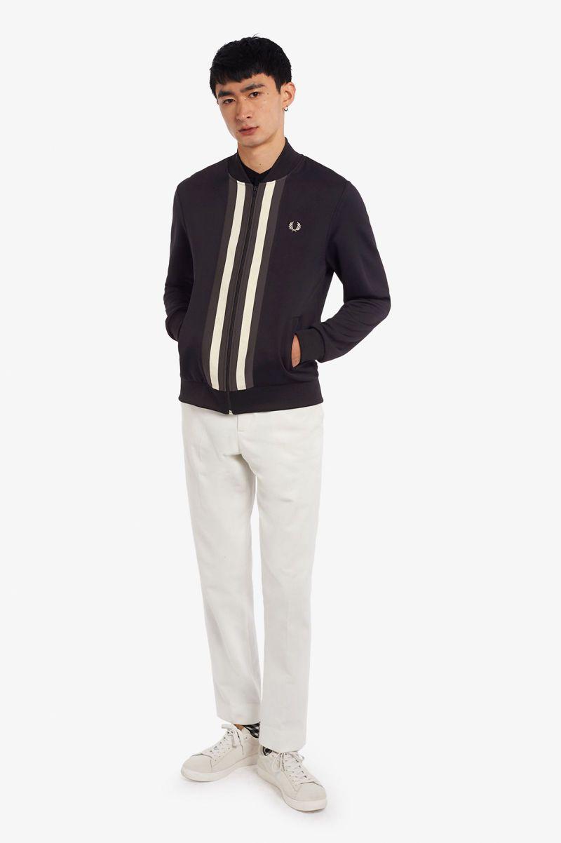 Navy Fred Perry Striped Panel Track Men's Jackets | PH 1254PJJQ